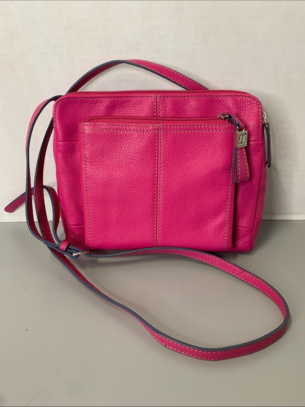 Tignanello Hot Pink Leather Compartment Adjustable Strap Crossbody Bag